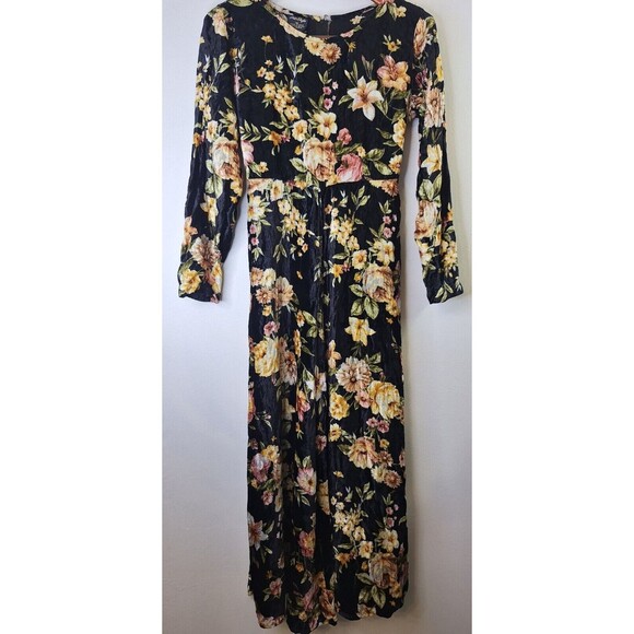 HER STYLE Floral Velour L/S Maxi Dress Sz M Whimsigoth Fairy Cottage Core Boho - Picture 1 of 11